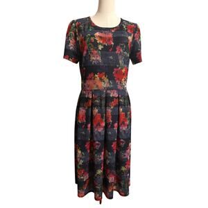 LULAROE Amelia Dress | A-Line Short Sleeve Mid Length Fall Floral Colors | XL